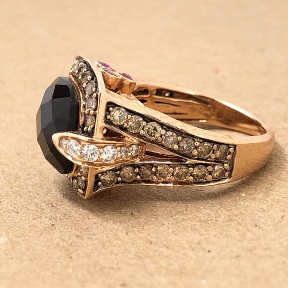 Le Vian 14k Gold Smoky Quartz Levian Chocolate Split Shank Halo Diamond Ring - Picture 3 of 5